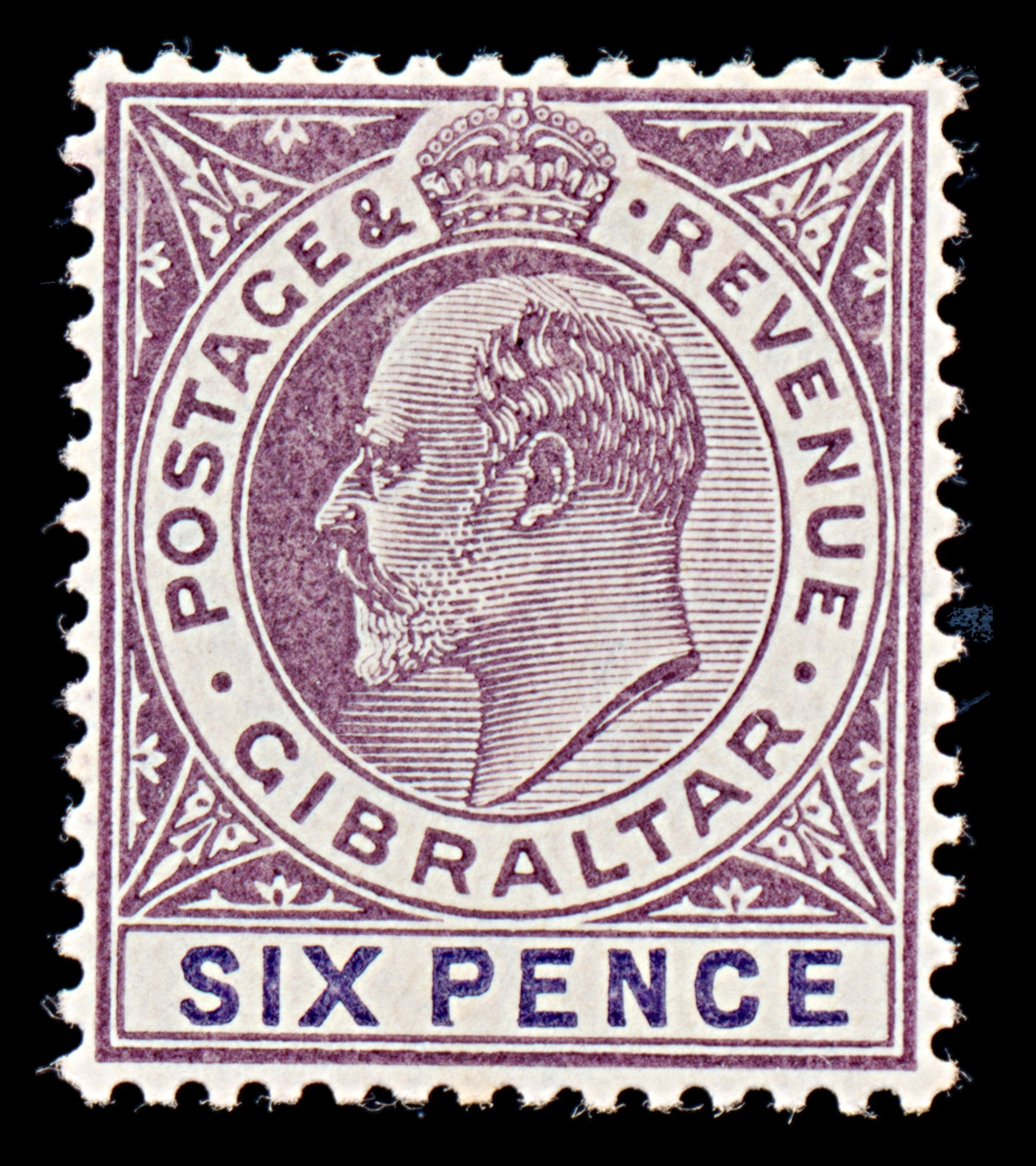 7910: Gibraltar SG60 6d Violet & Dull purple 1906 Sc#56 Mi51x Mint MLH C£50