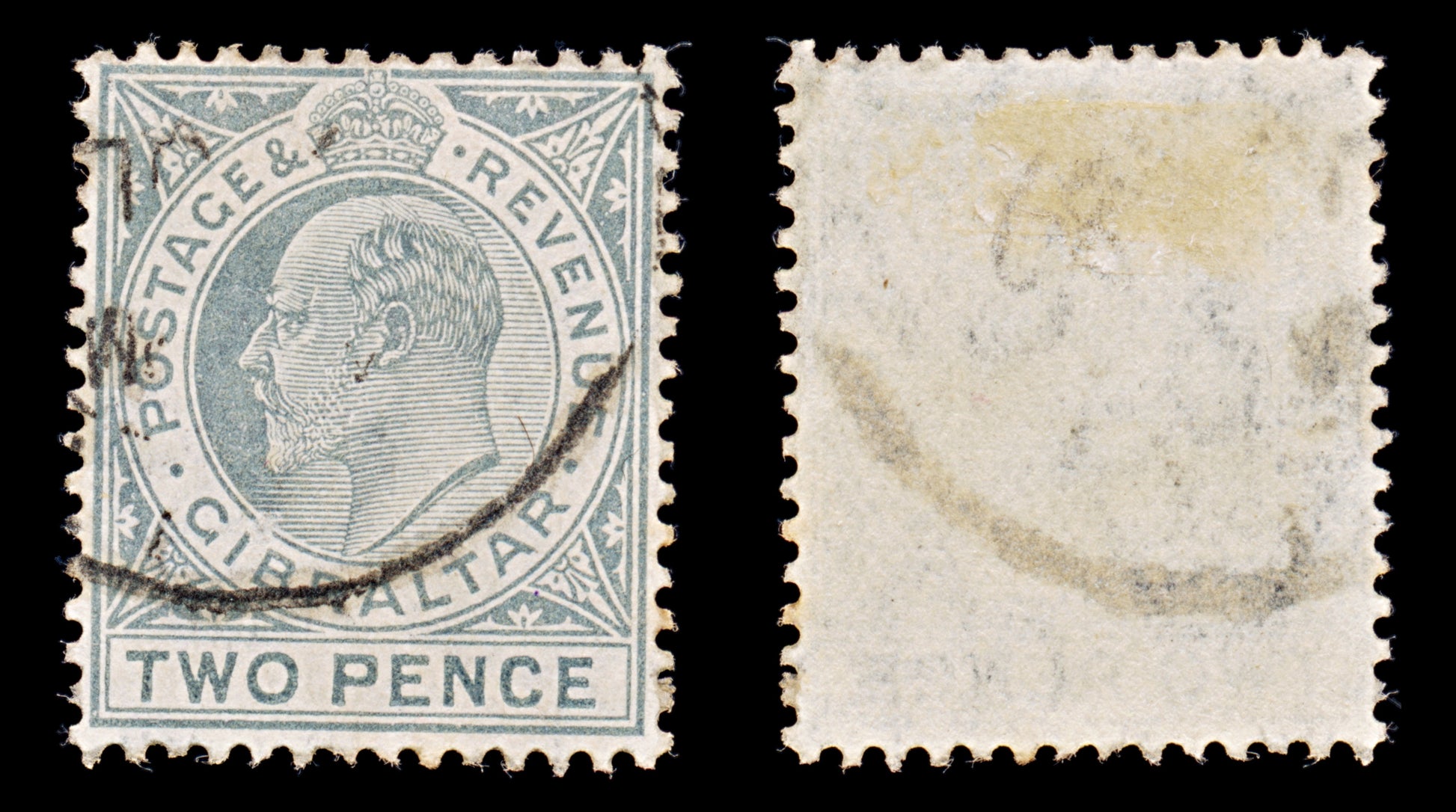 7912: Gibraltar SG68 2d Grey 1910 Sc#53 Mi58 Used C£14