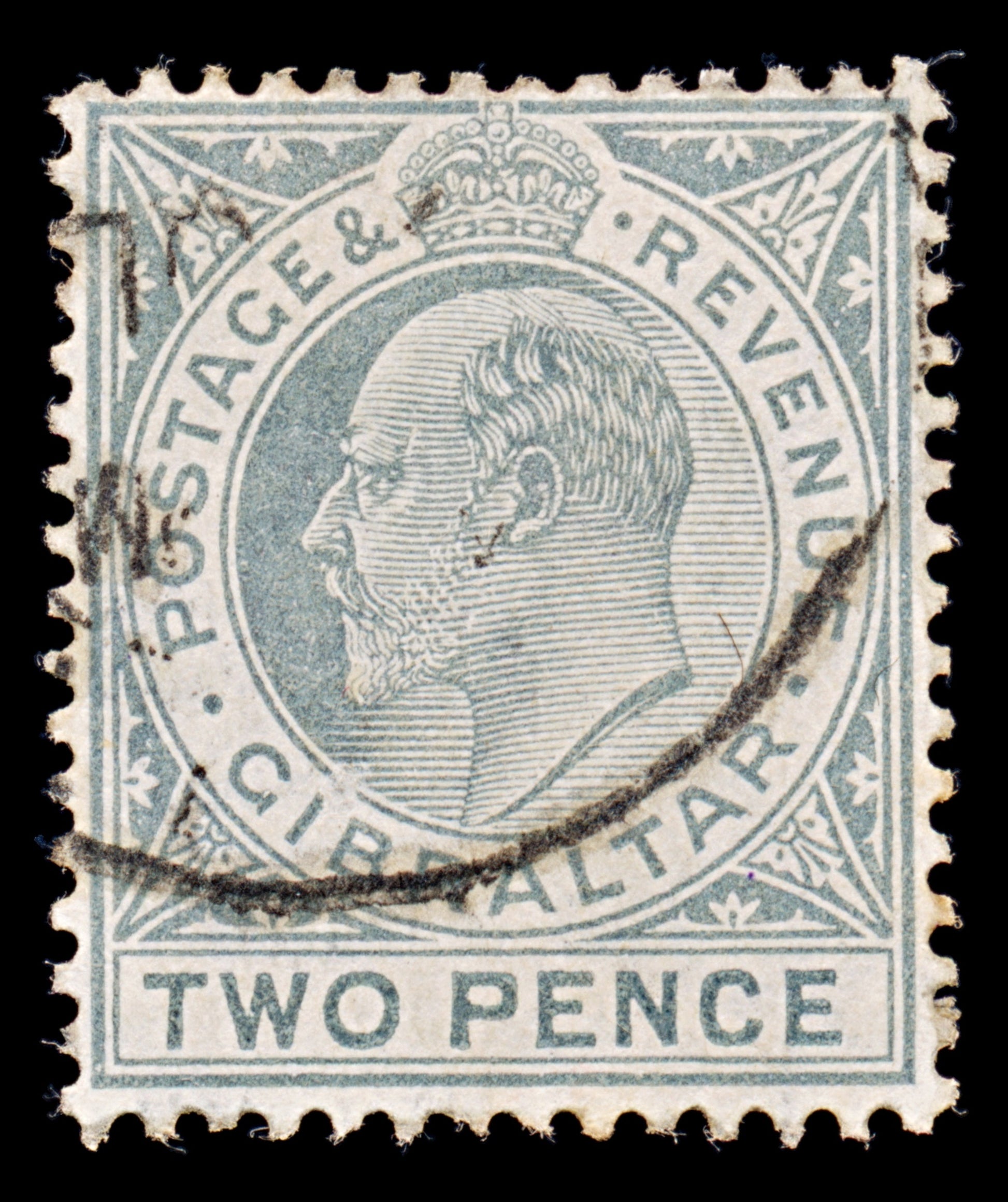 7912: Gibraltar SG68 2d Grey 1910 Sc#53 Mi58 Used C£14