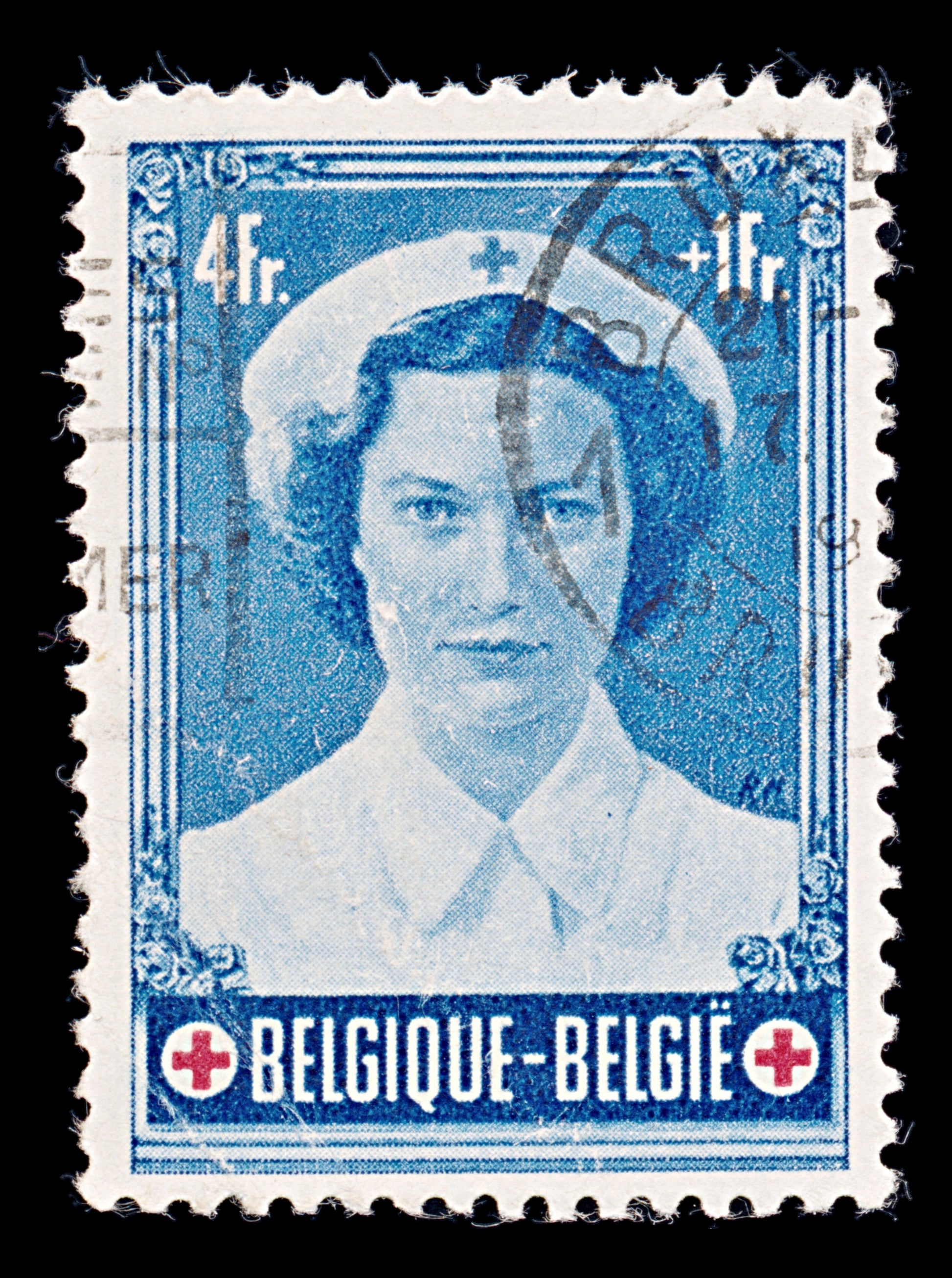 7926: Belgium SG1440 4+1F Red & Blue 1953 Sc#B536 Mi965 USed C£11