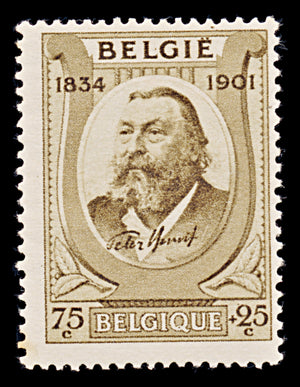 7927: Belgium SG658 75+25c Brown 1934 Sc#B151 Mi377 Mint MH C£7