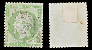7938: France SG89 5c Green 1862 Sc#23 Mi19a Used C£13