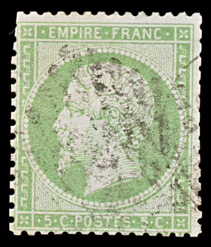 7938: France SG89 5c Green 1862 Sc#23 Mi19a Used C£13