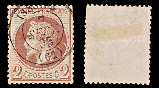 7940: France SG104 2c Red Brown 1862 Sc#30 Mi25 Used C£33