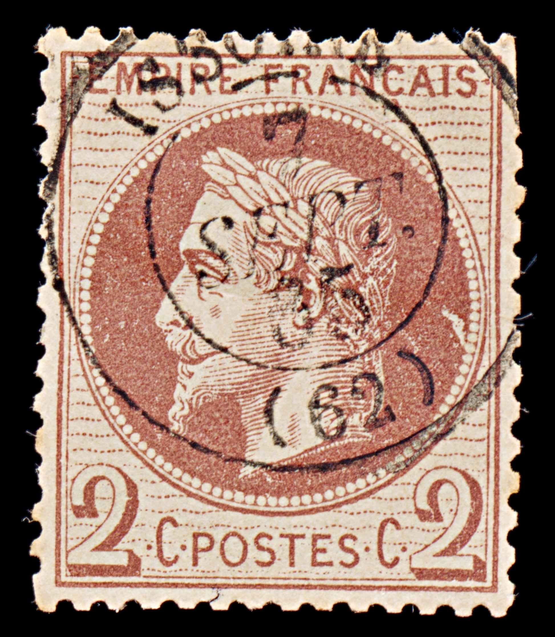 7940: France SG104 2c Red Brown 1862 Sc#30 Mi25 Used C£33