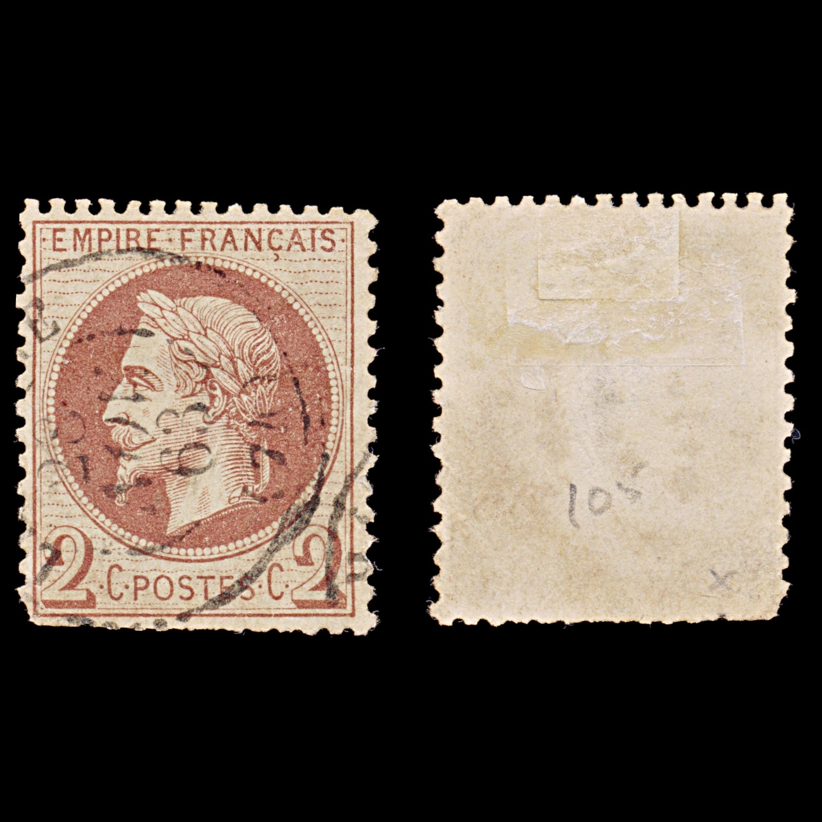 7941: France SG104 2c Red Brown 1862 Sc#30 Mi25 Used C£33