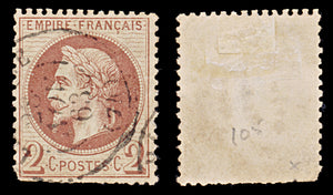 7941: France SG104 2c Red Brown 1862 Sc#30 Mi25 Used C£33