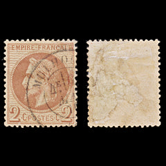 7942: France SG106 2c Chocolate 1862 Sc#30a Used C£55, view 1