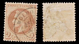 7942: France SG106 2c Chocolate 1862 Sc#30a Used C£55