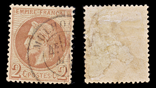 7942: France SG106 2c Chocolate 1862 Sc#30a Used C£55