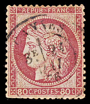 7943: France SG208 80c Bright carmine 1872 Sc#63c Used C£17