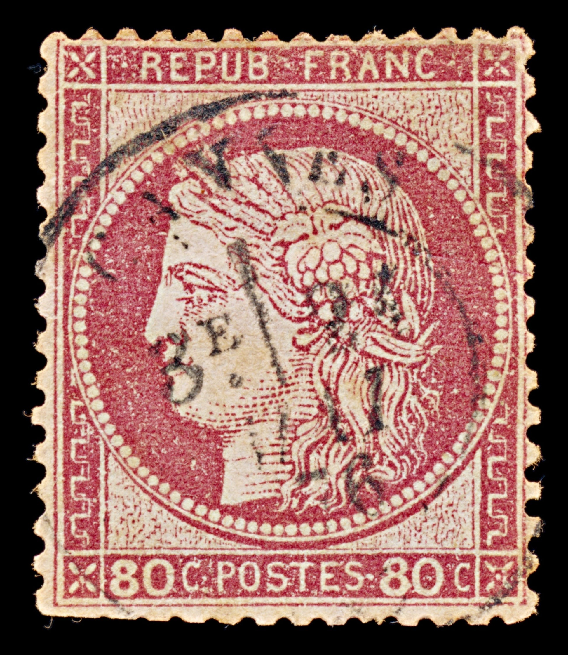 7943: France SG208 80c Bright carmine 1872 Sc#63c Used C£17