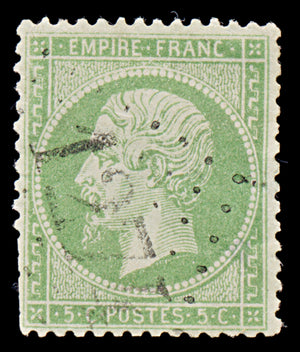 7945: France SG89 5c Green 1862 Sc#23 Mi19a Used C£13