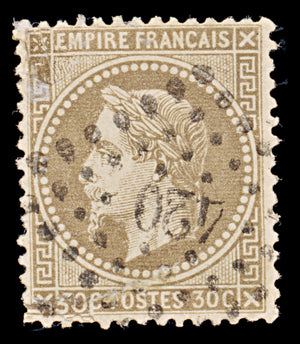 7946: France SG116 30c Brown 1867 Sc#34 Mi29a Used C£22