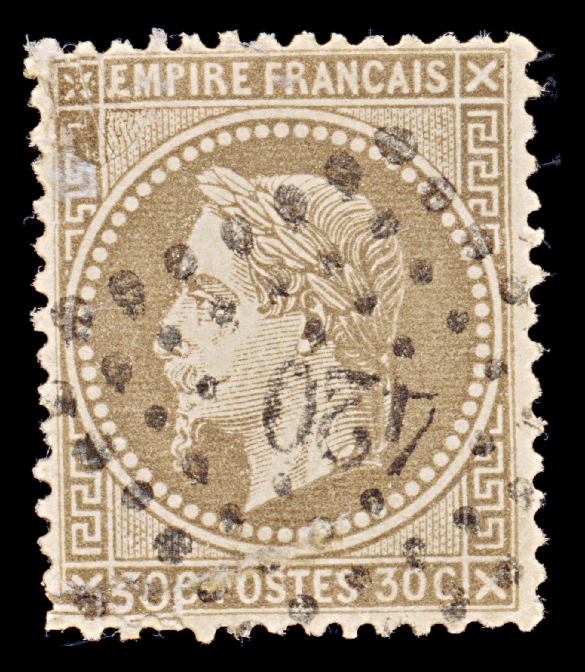 7946: France SG116 30c Brown 1867 Sc#34 Mi29a Used C£22