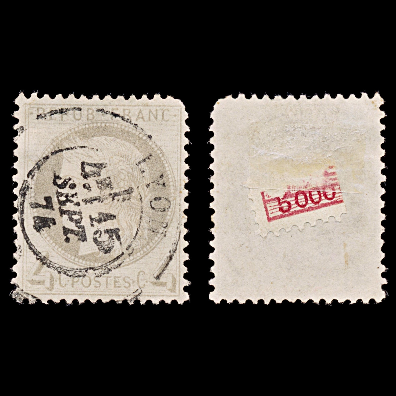 7948: France SG189 4c Grey 1872 Sc#52 Mi47 Used C£55