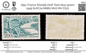 7951: France SG1056 200F Dark blue green 1949 Sc#C24 Mi862 Mint MH C£22