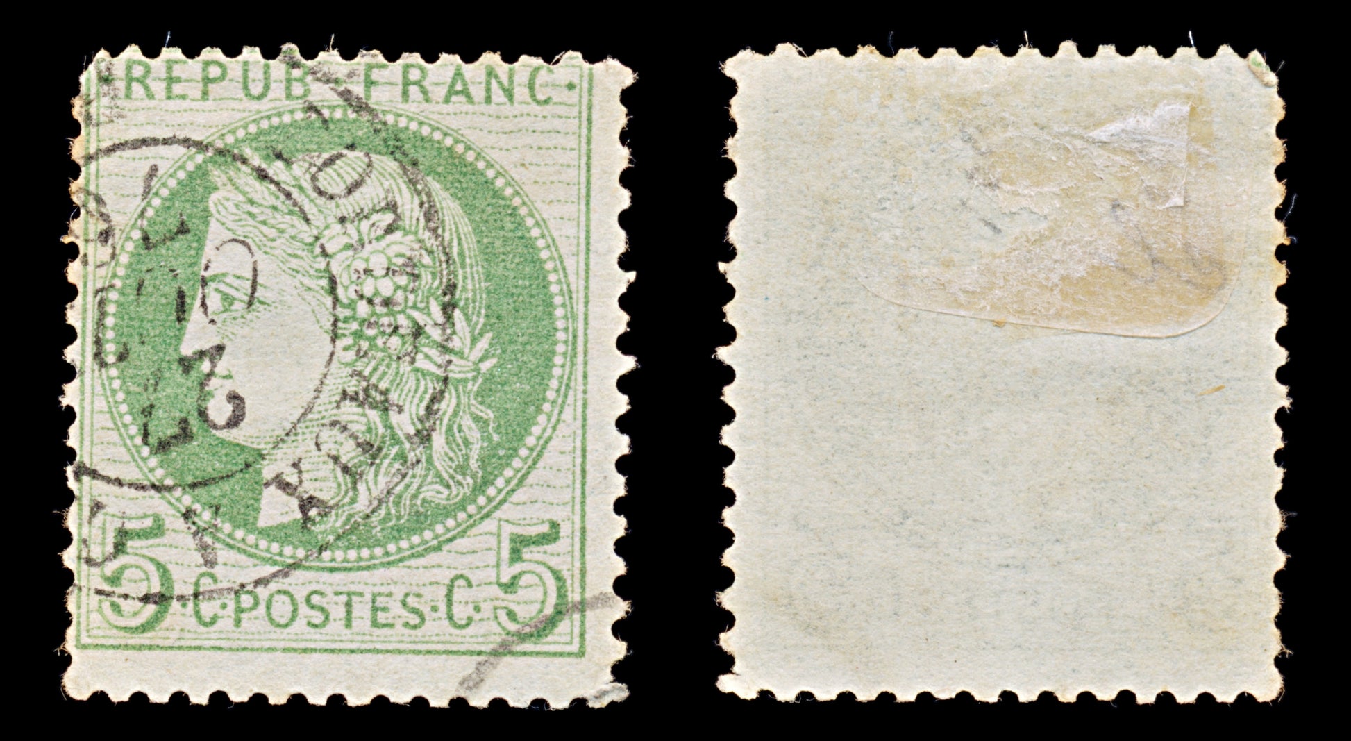 7955: France SG192 5c Green 1872 Sc#53a Mi48a Used C£13