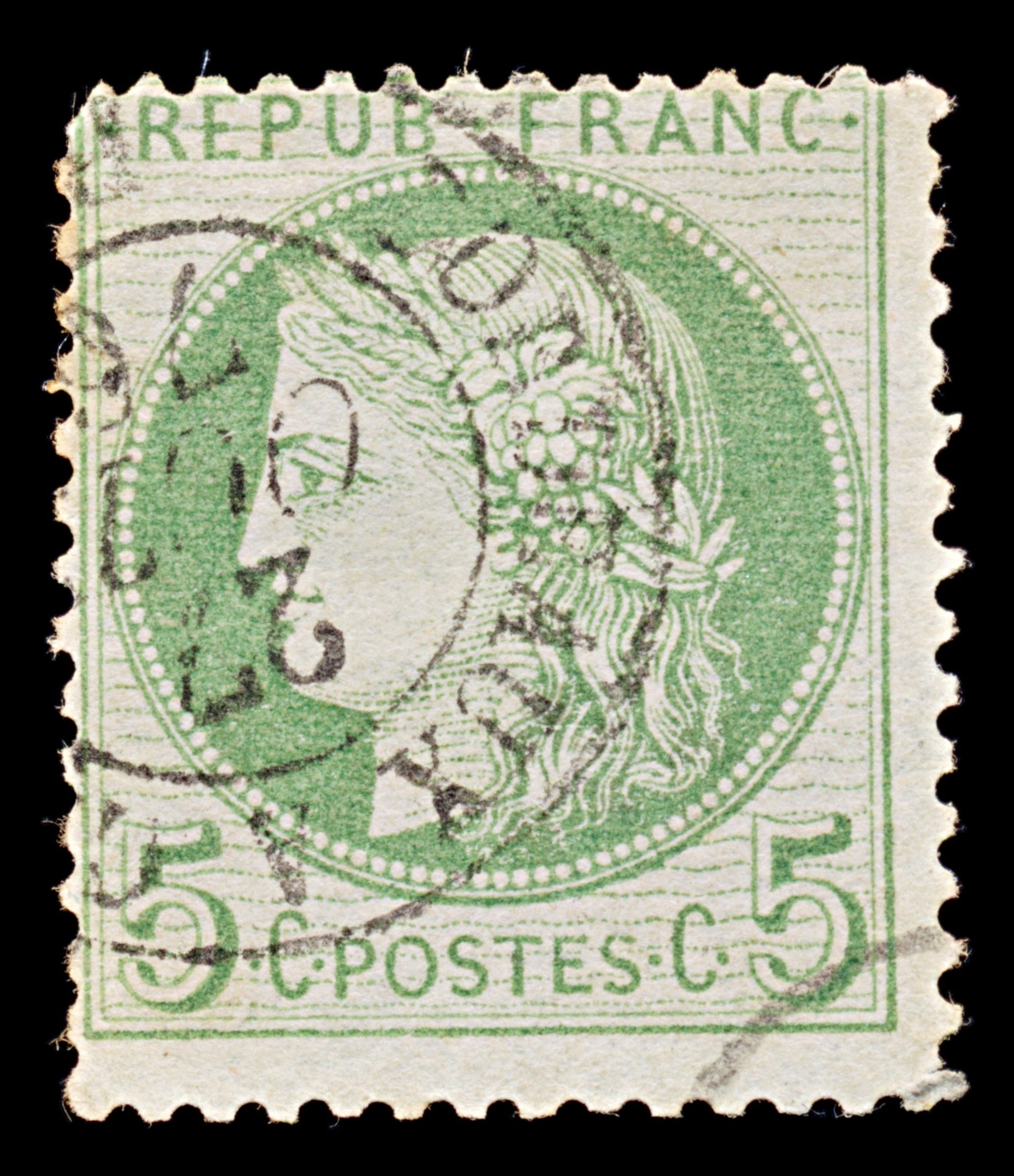 7955: France SG192 5c Green 1872 Sc#53a Mi48a Used C£13