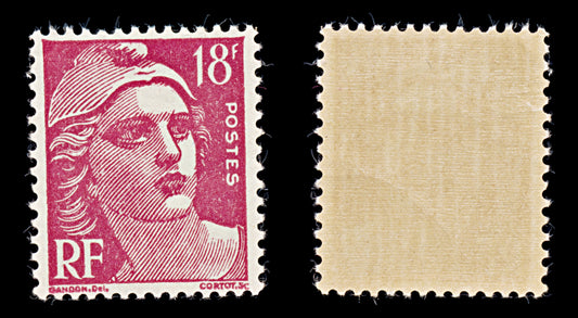7956: France SG1007e 18F Carmine 1951 Sc#654 Mi905 Mint MNH C£27