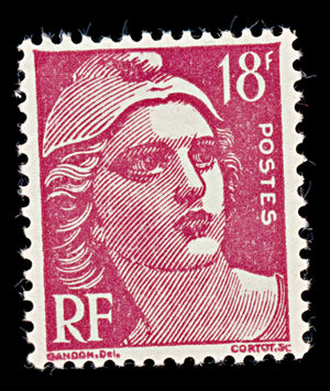 7956: France SG1007e 18F Carmine 1951 Sc#654 Mi905 Mint MNH C£27