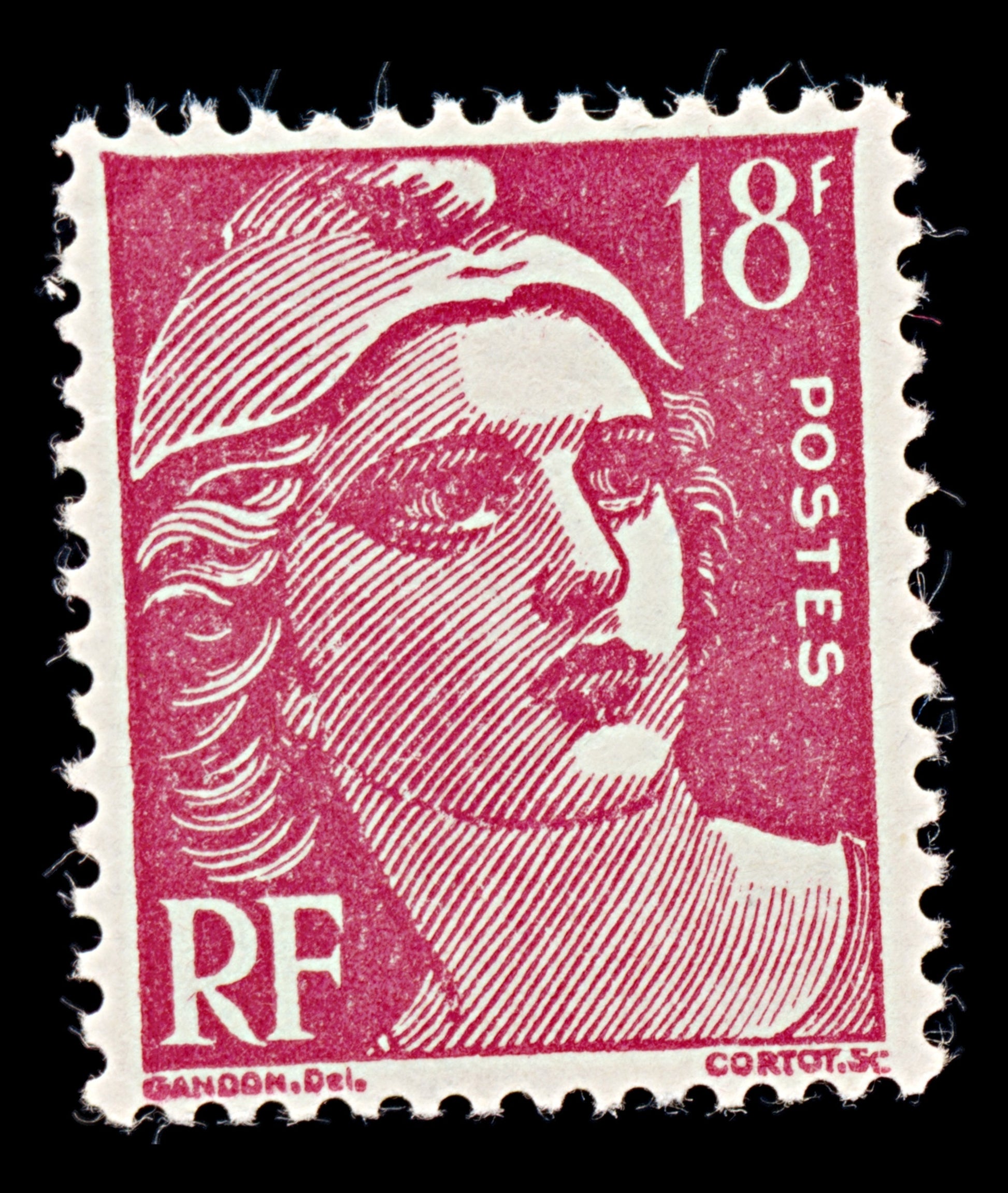 7956: France SG1007e 18F Carmine 1951 Sc#654 Mi905 Mint MNH C£27
