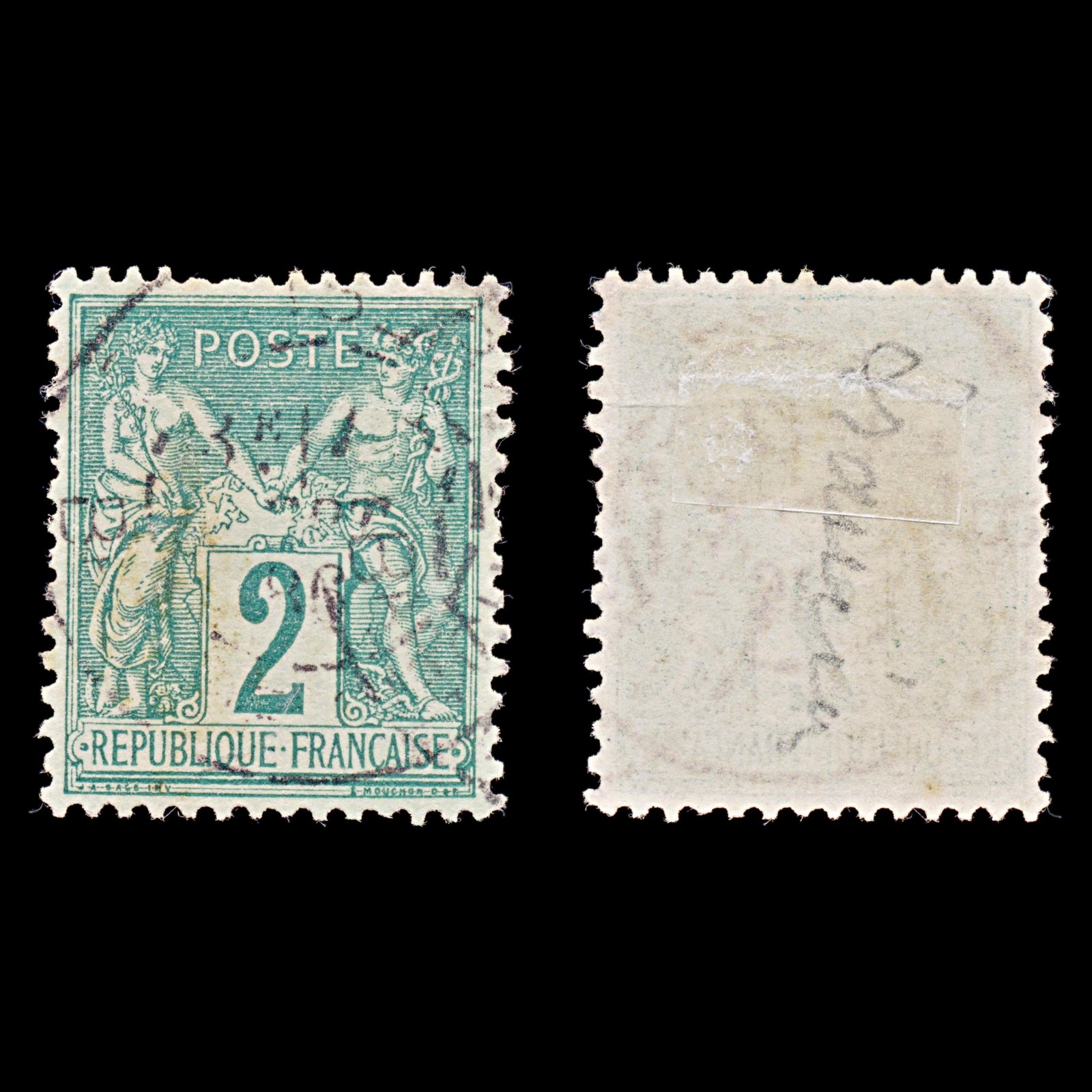 7960: France SG225 2c Green 1876 Sc#77 Mi57II Used C£22