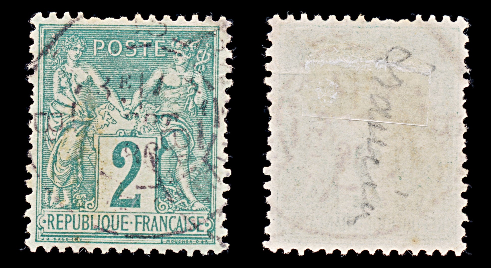 7960: France SG225 2c Green 1876 Sc#77 Mi57II Used C£22