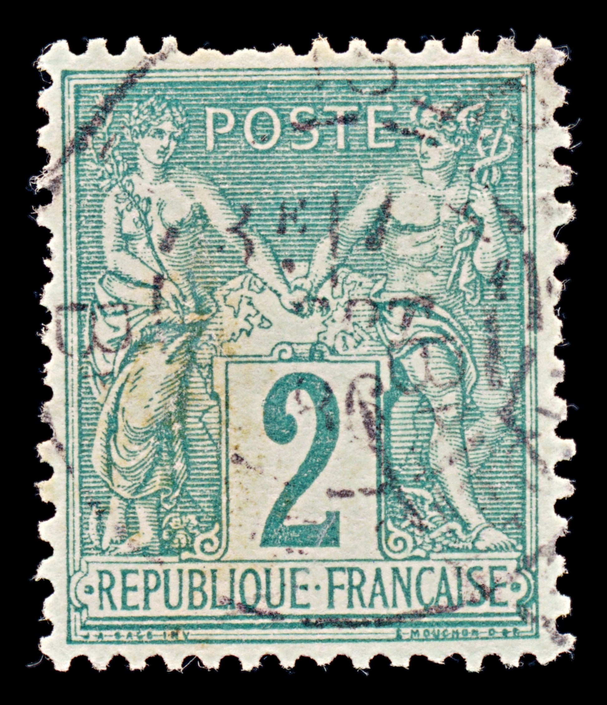 7960: France SG225 2c Green 1876 Sc#77 Mi57II Used C£22