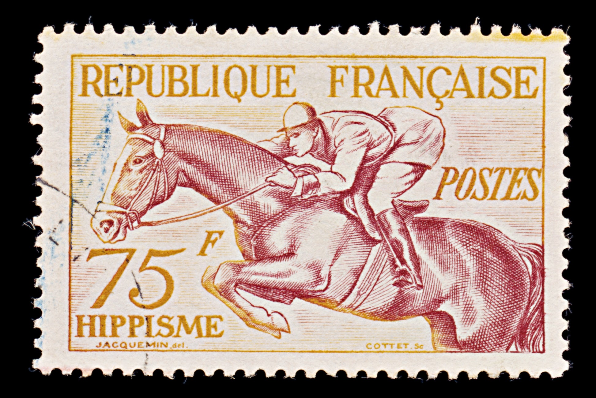 7967: France SG1190 75F Orange & Brown carmine 1953 Sc#705 Mi983 Used C£18
