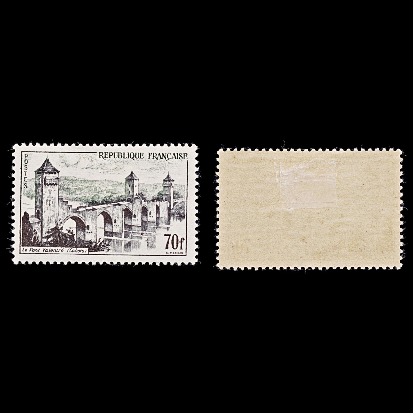 7968: France SG1268b 70F Black & Green 1957 Sc#839 Mi1147 Mint MH C£29