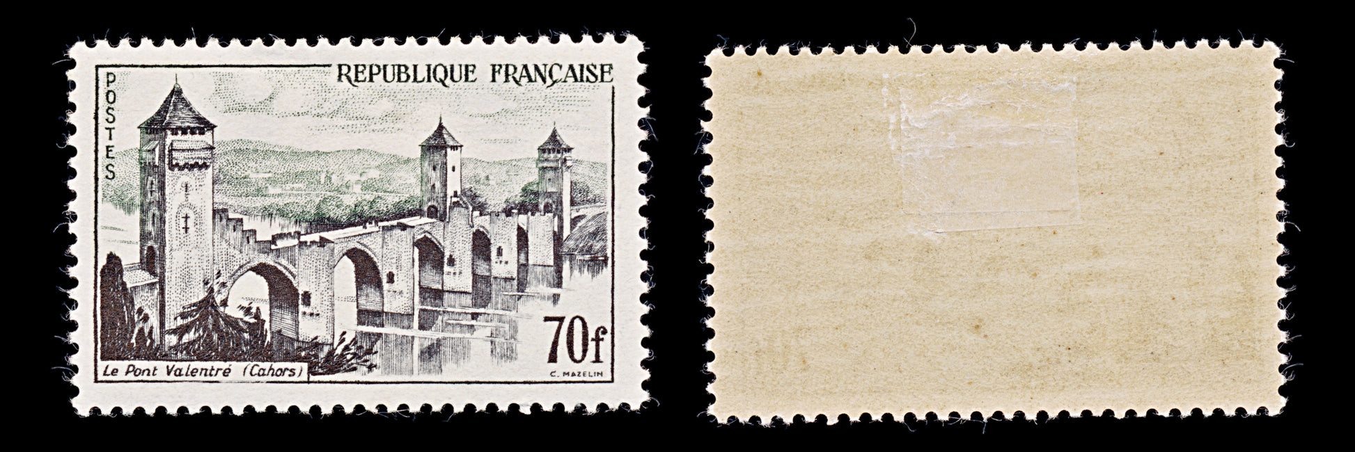 7968: France SG1268b 70F Black & Green 1957 Sc#839 Mi1147 Mint MH C£29