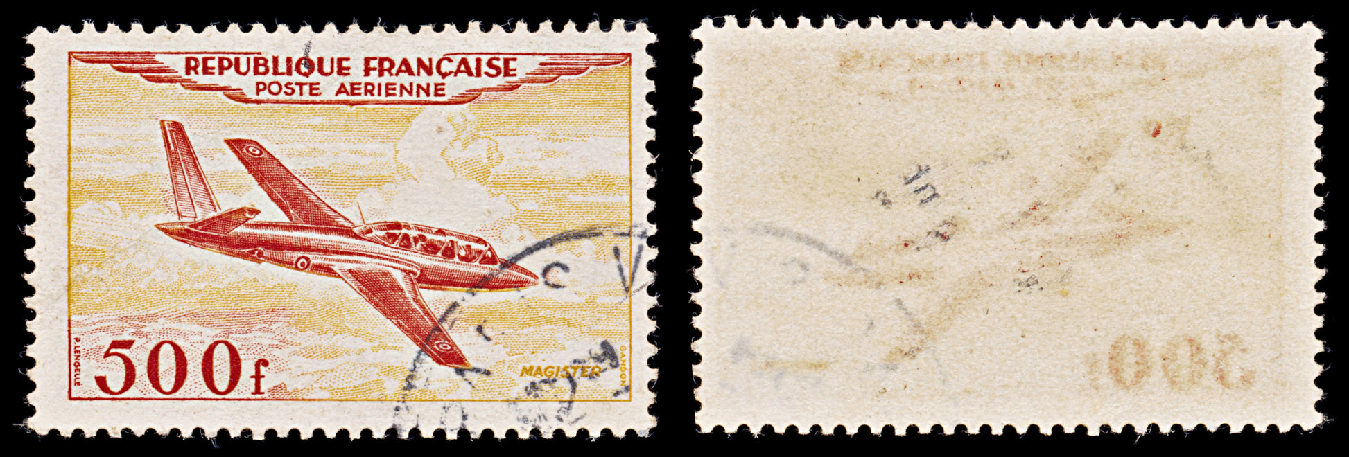 7972: France SG1196 500F Orange red & Orange yellow 1954 Sc#C31 Mi989 Used C£18