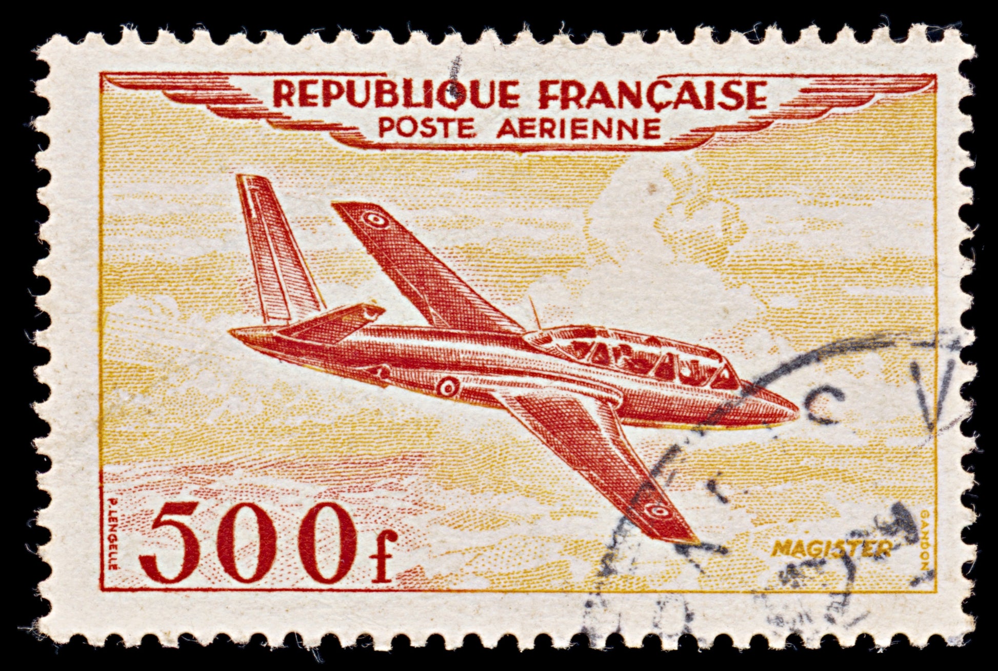 7972: France SG1196 500F Orange red & Orange yellow 1954 Sc#C31 Mi989 Used C£18