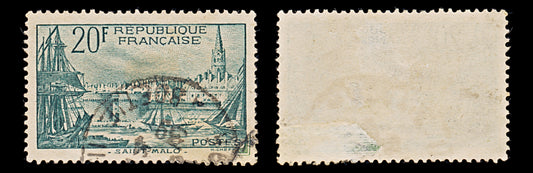 7988: France SG601 20F Black blue green 1938 Sc#347 Mi415 Used C£23