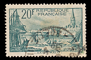 7988: France SG601 20F Black blue green 1938 Sc#347 Mi415 Used C£23