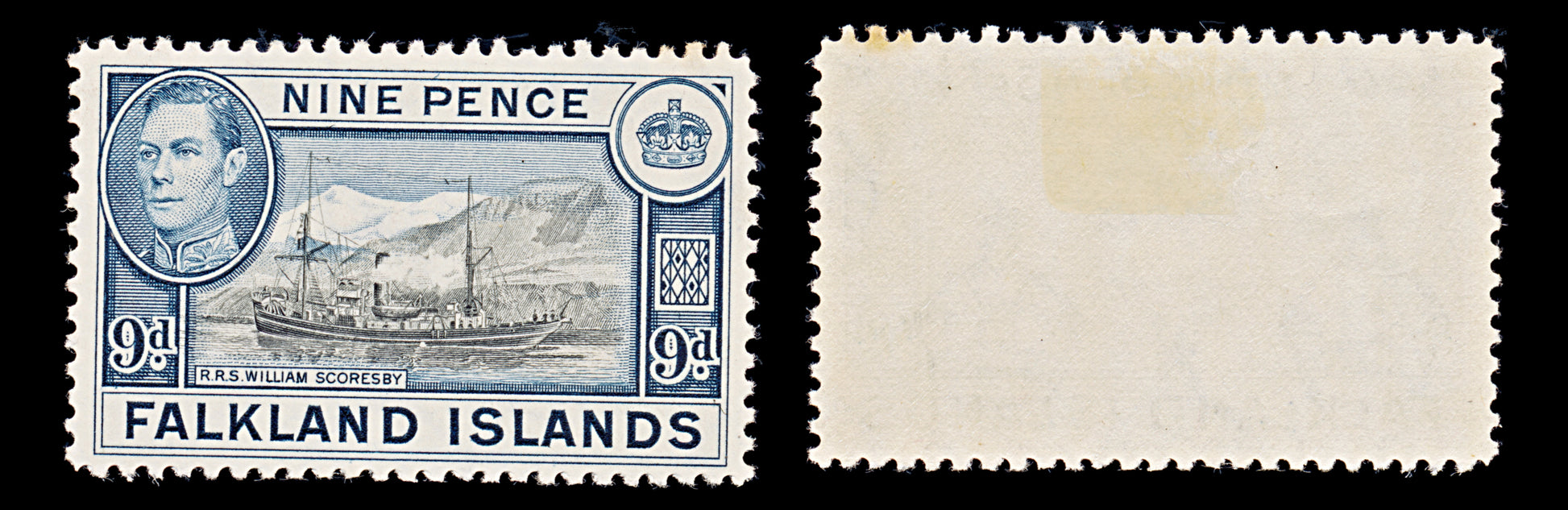 7990: Falkland Islands SG157 9d Black & Grey blue 1938 Sc#90 Mi87 Mint MH C£28