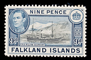 7990: Falkland Islands SG157 9d Black & Grey blue 1938 Sc#90 Mi87 Mint MH C£28