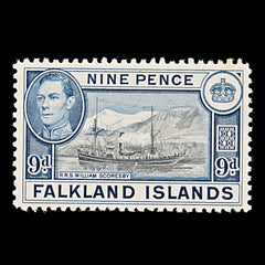 7990: Falkland Islands SG157 9d Black & Grey blue 1938 Sc#90 Mi87 Mint MH C£28, view 3