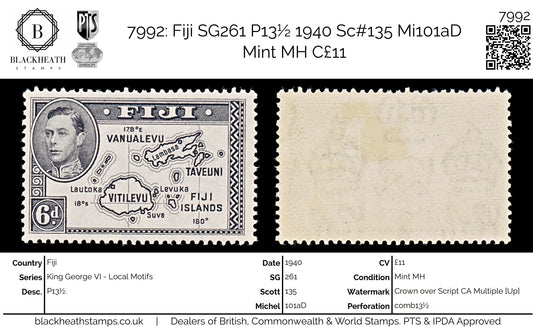 7992: Fiji SG261 P13½ 1940 Sc#135 Mi101aD Mint MH C£11