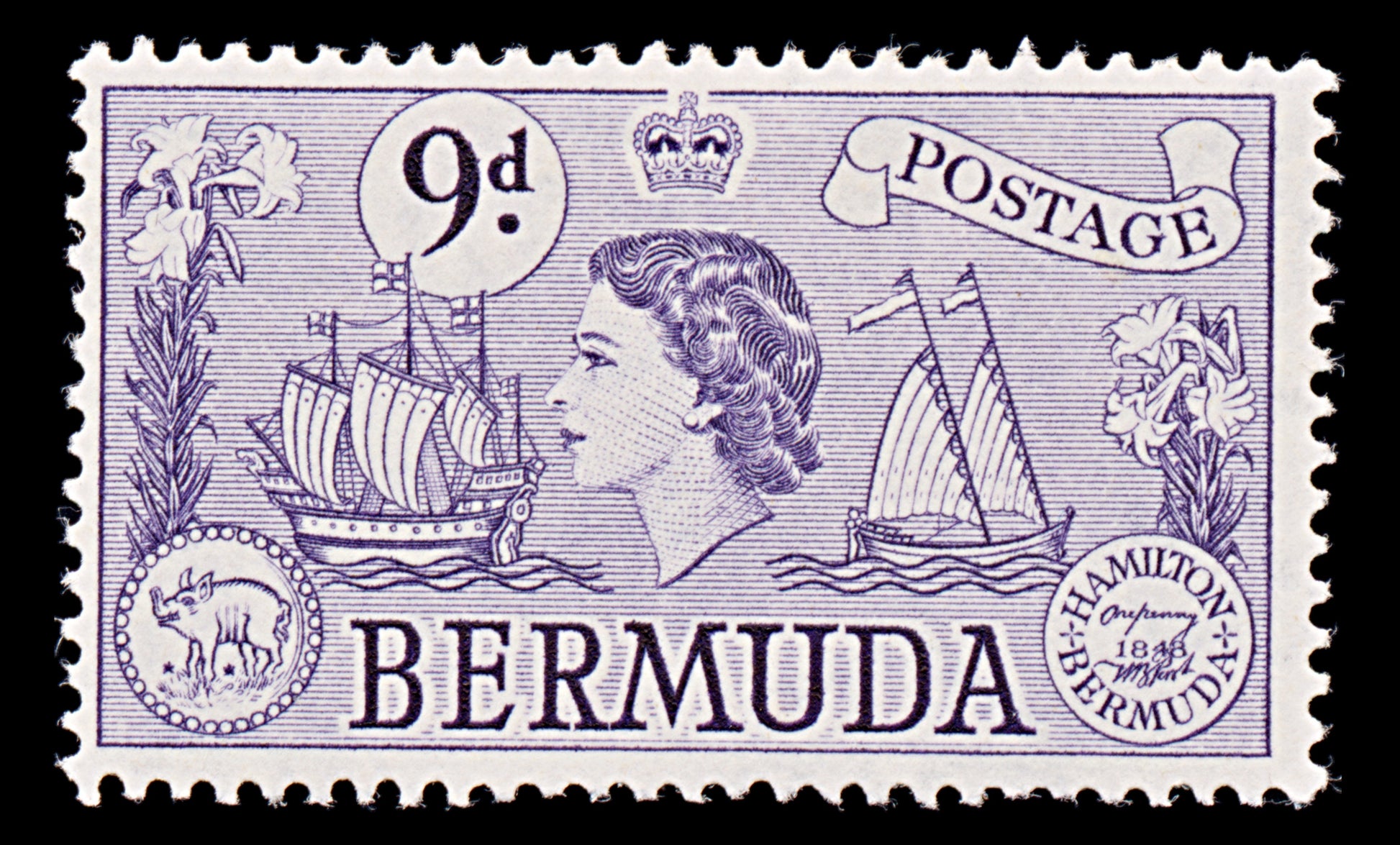 8009: Bermuda SG143b 9d Violet 1958 Sc#154 Mi140 Mint MLH C£12