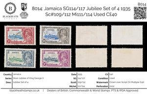 8014: Jamaica SG114/117 Jubilee Set of 4 1935 Sc#109/112 Mi111/114 Used C£40