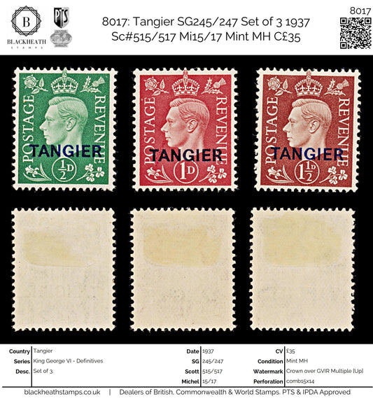 8017: Tangier SG245/247 Set of 3 1937 Sc#515/517 Mi15/17 Mint MH C£35