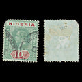 8028: Nigeria SG11 10s Red & Bluish green 1914 Sc#17 Mi11ay Used C£180