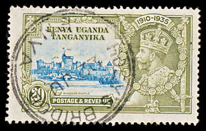 8037: KUT SG124f 20c Blue & Olive. Extra Flag Pole 1935 Used C£130