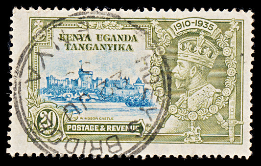 8037: KUT SG124f 20c Blue & Olive. Extra Flag Pole 1935 Used C£130