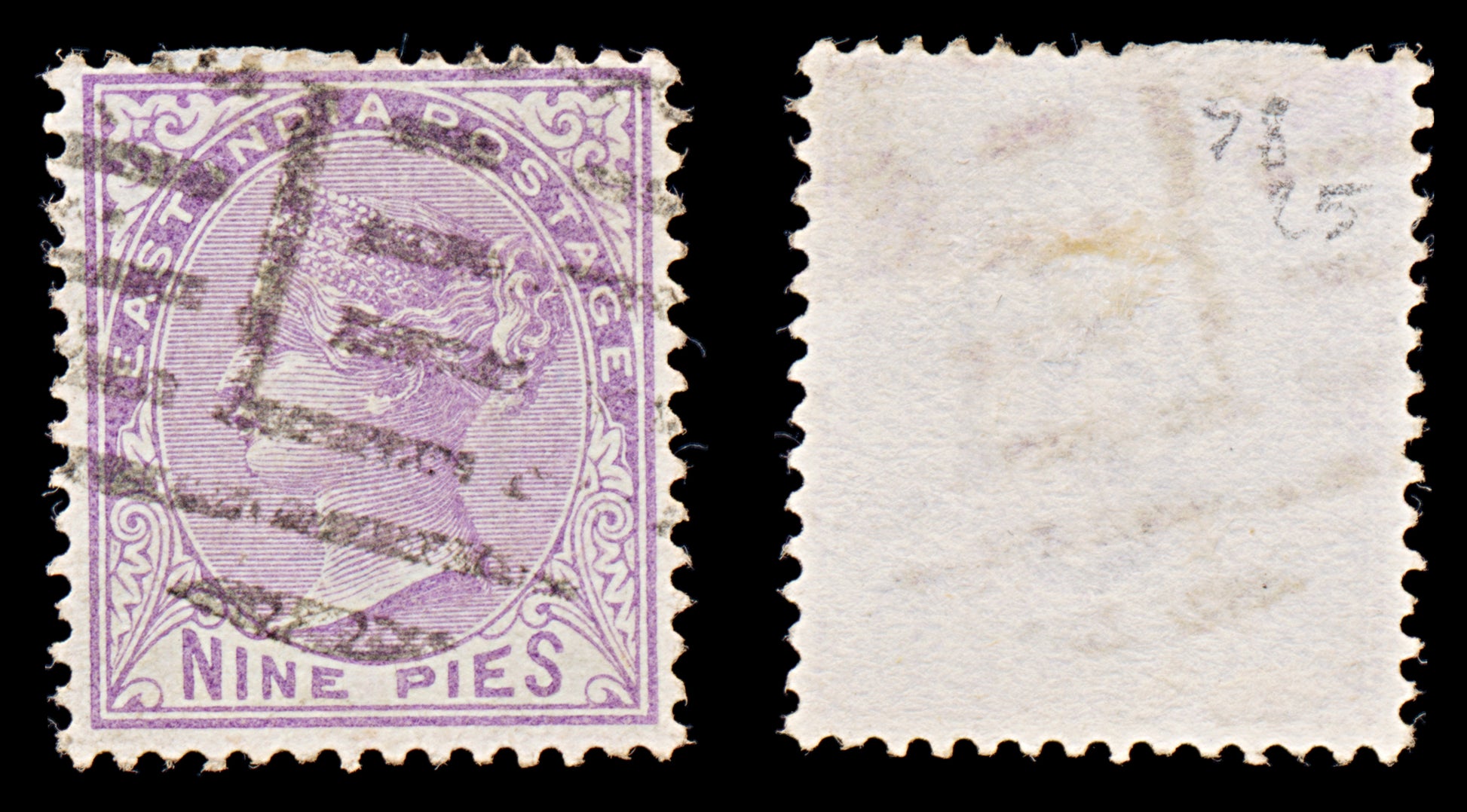 8042: India SG77 9pi Mauve 1874 Sc#32 Mi27 Used C£25