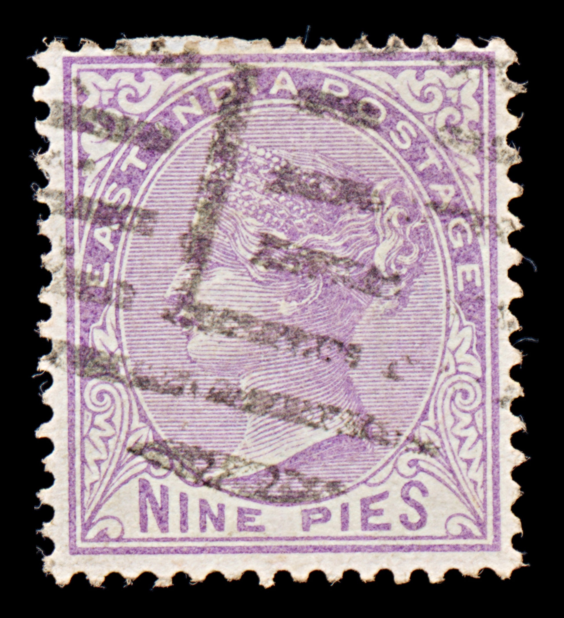 8042: India SG77 9pi Mauve 1874 Sc#32 Mi27 Used C£25