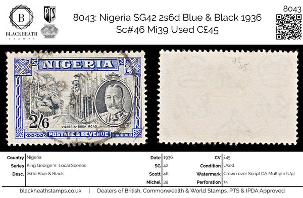 8043: Nigeria SG42 2s6d Blue & Black 1936 Sc#46 Mi39 Used C£45