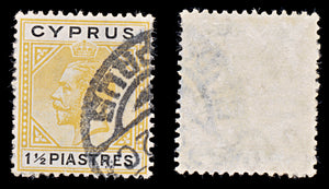 8045: Cyprus SG91 1½pi Black & Yellow 1921 Sc#78 Mi75 Used C£12